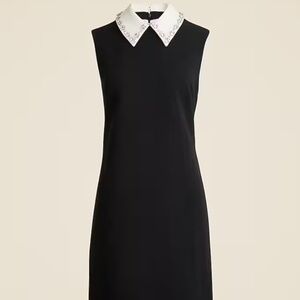 Embellished collared shift dress in stretch crepe